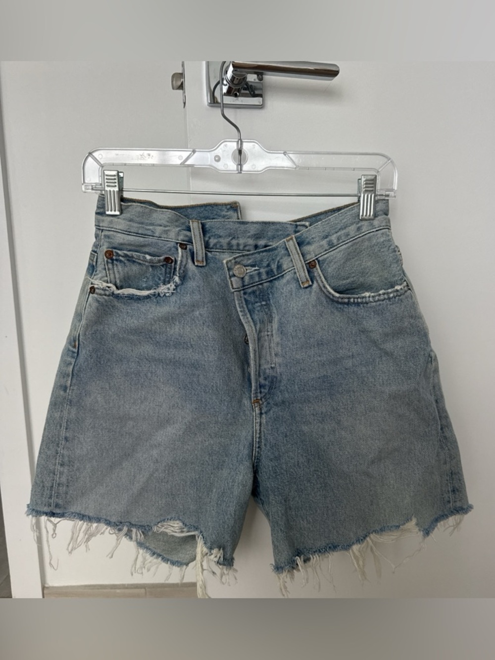 Agolde Light Blue Raw-Hem High-Rise Jean Shorts